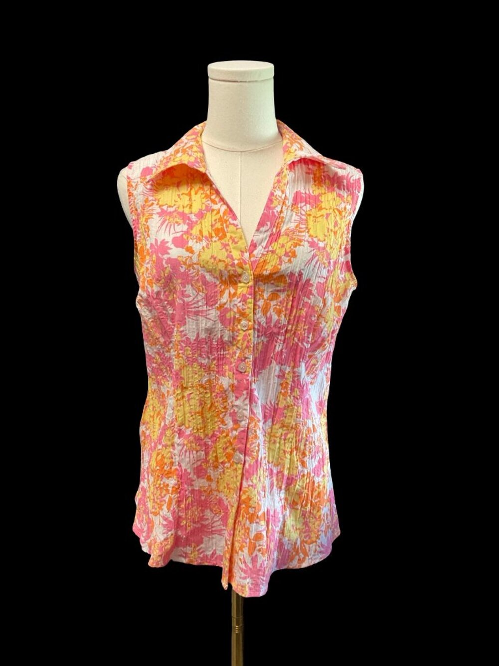 Pink/Orange Floral Print Sleeveless Blouse